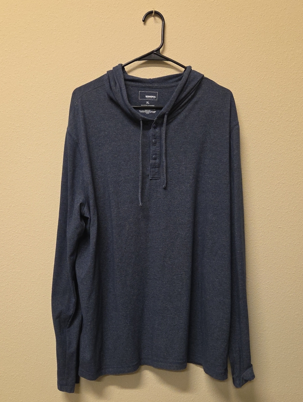 Sonoma Navy Men's Henley Hoodie Shirt Size XL